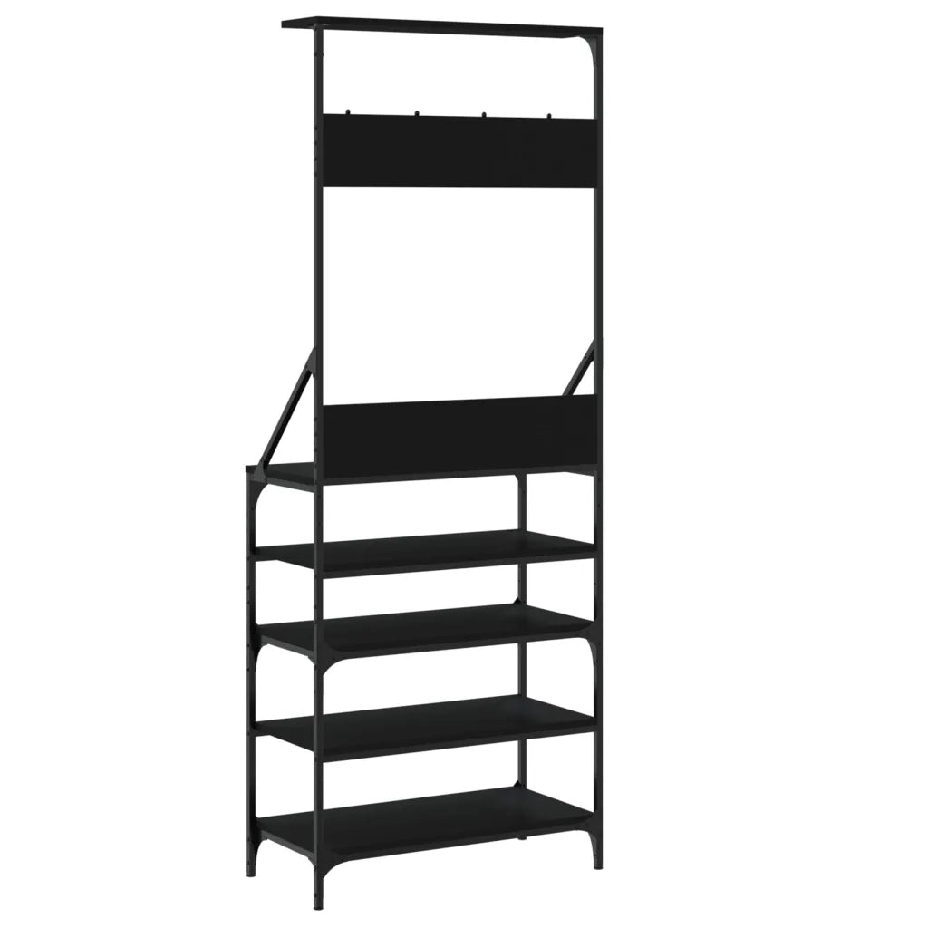 Appendiabiti con Porta Scarpe-Scarpiera con Appendiabiti Nero 70x34x184 cm
