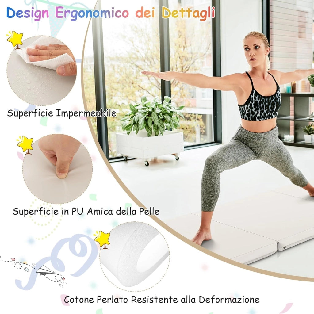 Tappetino da Yoga Spesso, Tappetino Fitness Pieghevole e Portatile con Imbottitura in EPE, Cerniera e Maniglie, Materassino Allenamento da Casa e Palestra, 180 X 60 X 5 cm