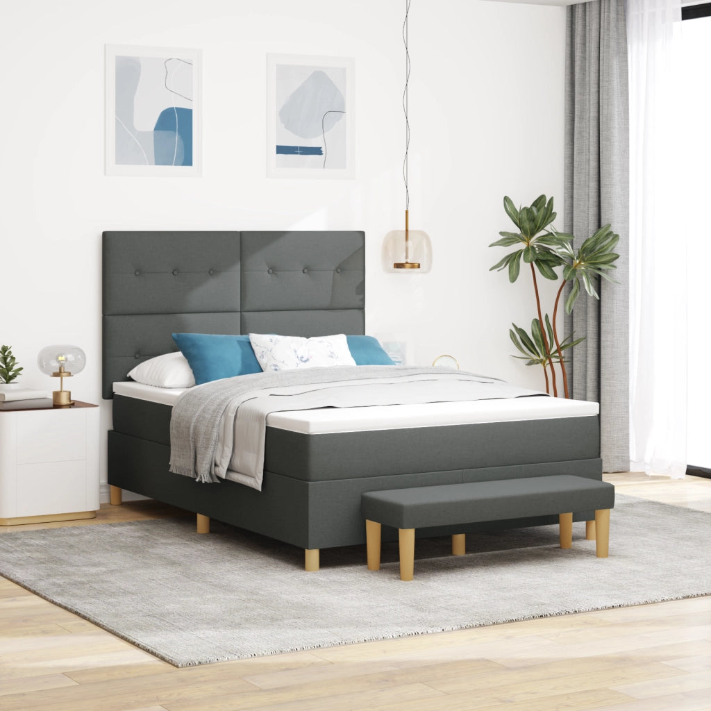 Letto Box Spring con Materasso e Panchina Grigio Scuro 140x200 cm Tessuto
