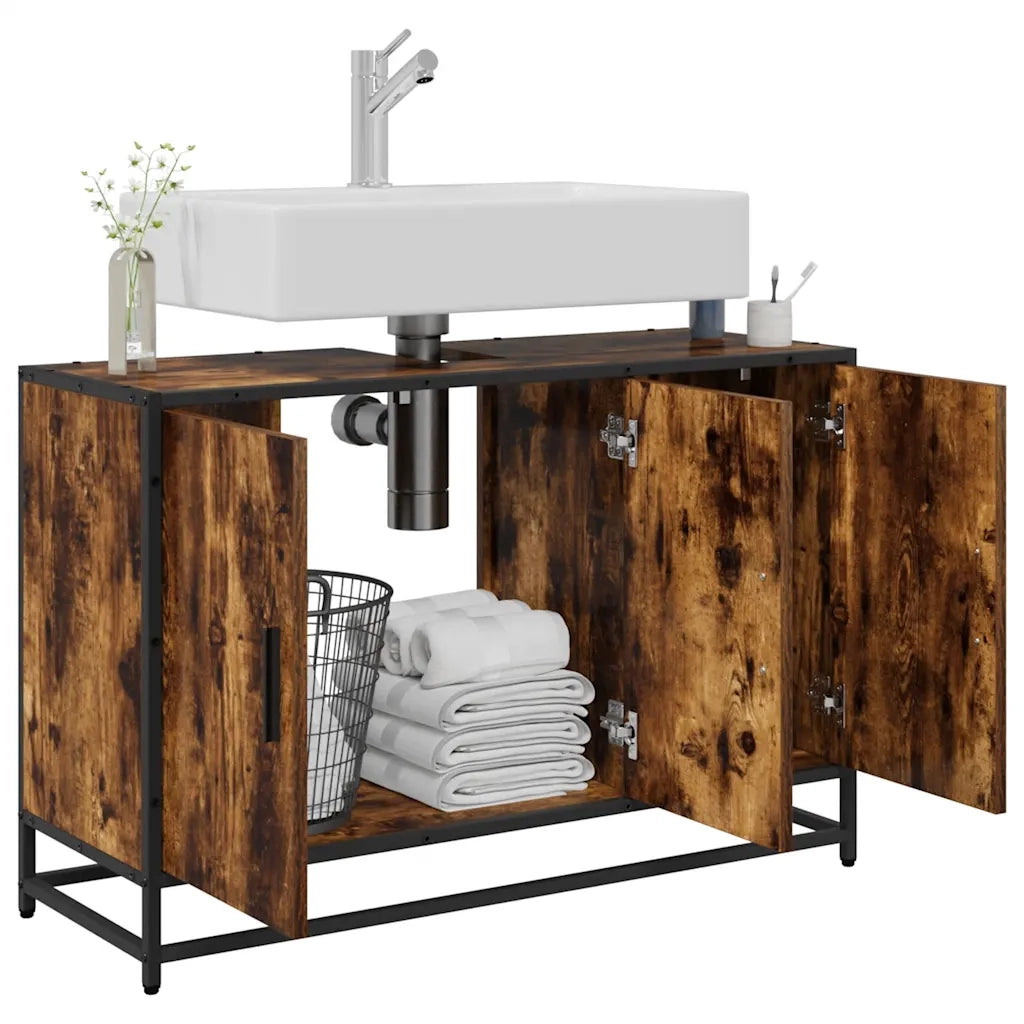 Mobile Lavabo Bagno Rovere Fumo 90x33x60 cm Legno Multistrato