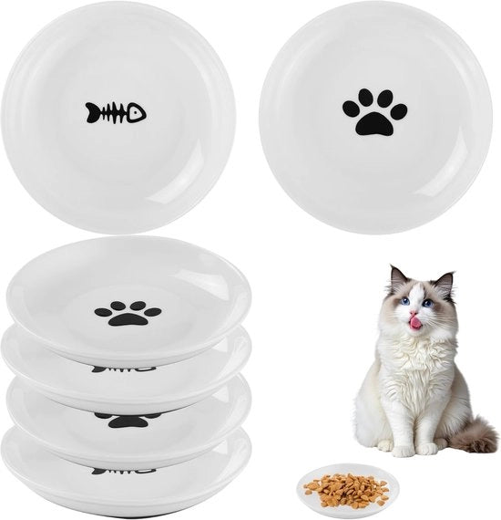 Set di piatti per gatti in ceramica antiscivolo - Set da 6 pezzi, diametro 15 cm