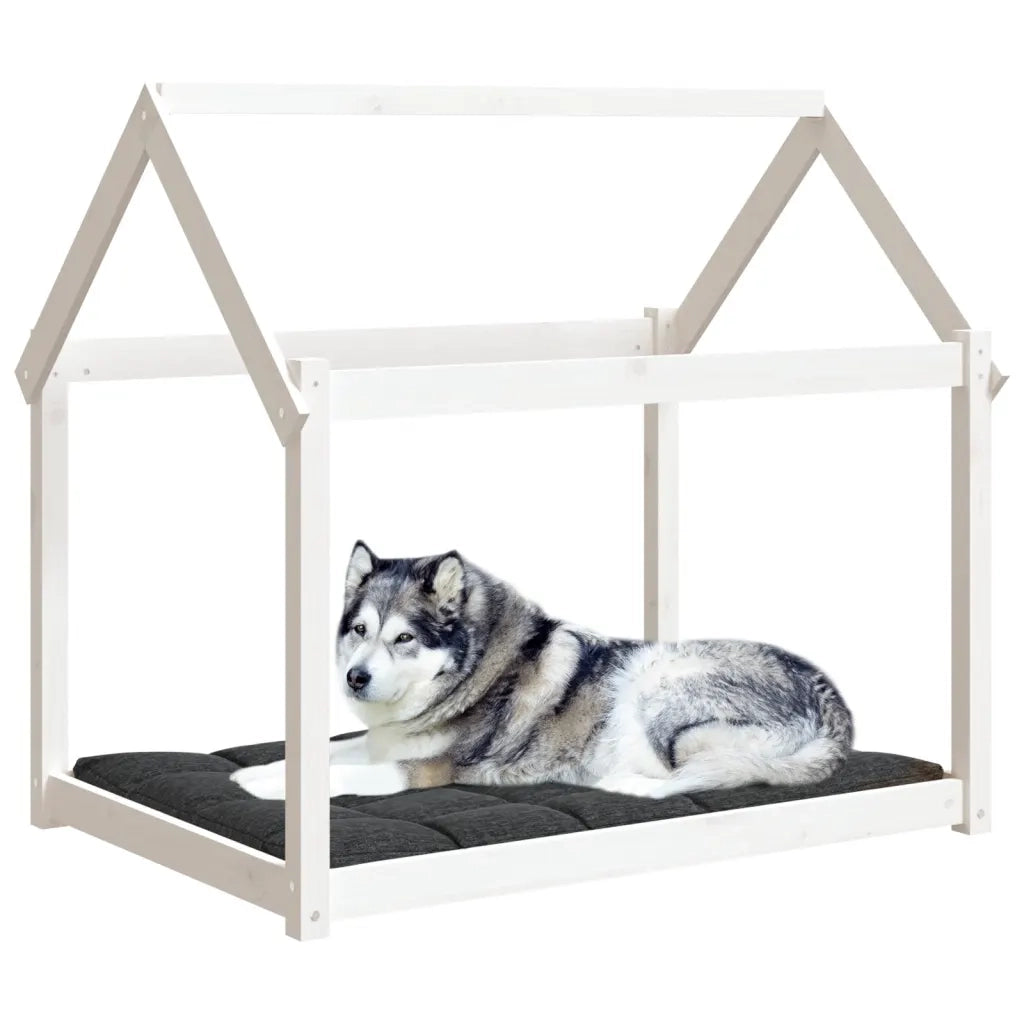 Cuccia per Cani Bianca 111x80x100 cm in Legno Massello di Pino 822218