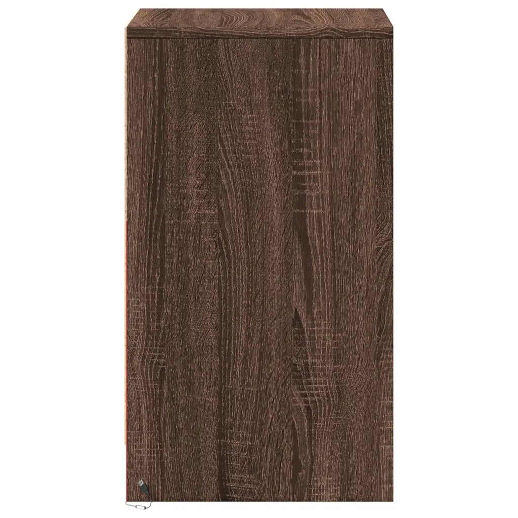 Comodino con Luci LED-Tavolino da notte Rovere Marrone in Legno Multistrato 635918