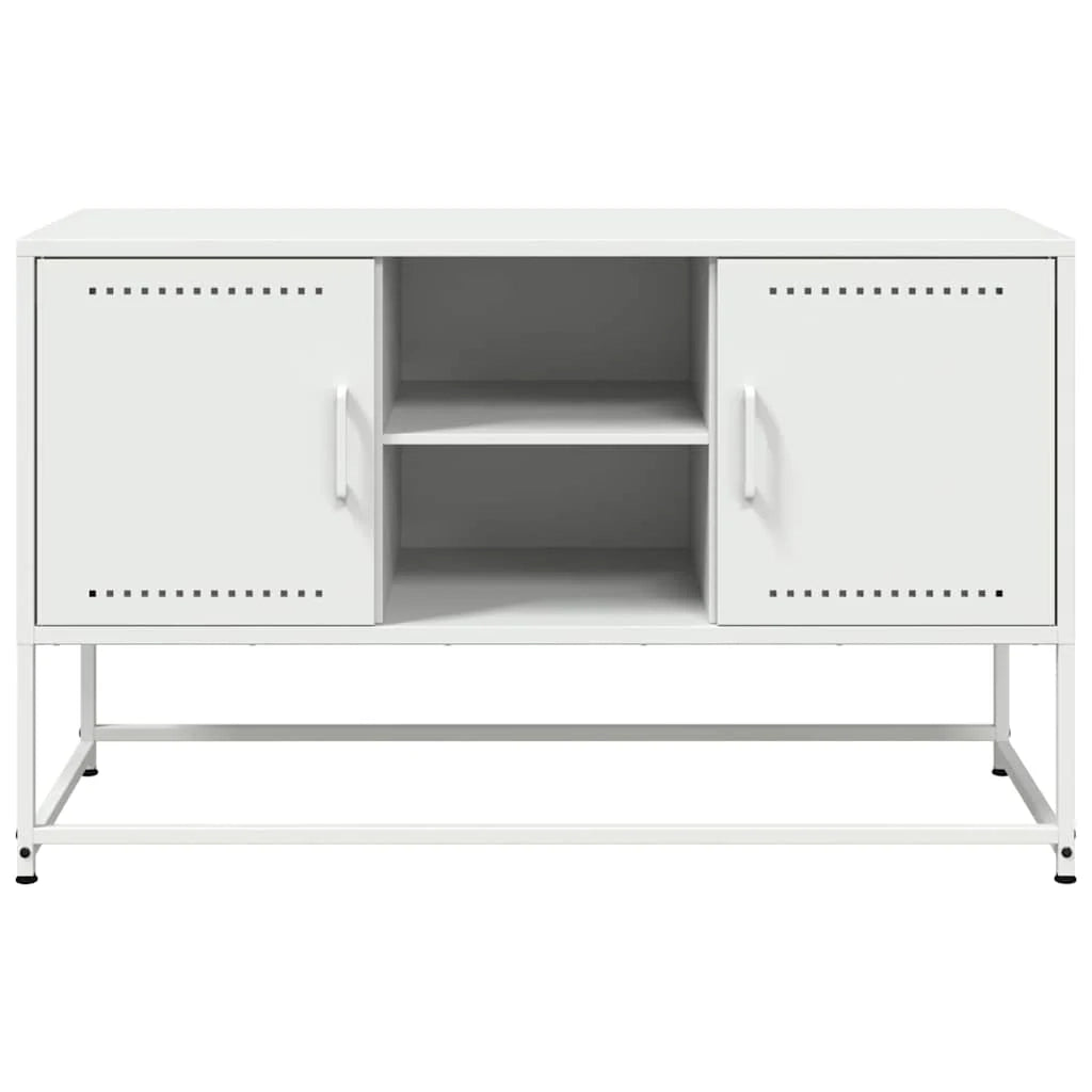 Mobile TV multimediale mensola TV credenza mobile TV sala da pranzo soggiorno camera da letto 100,5 x 39 x 60,5 cm acciaio bianco 02_0025549
