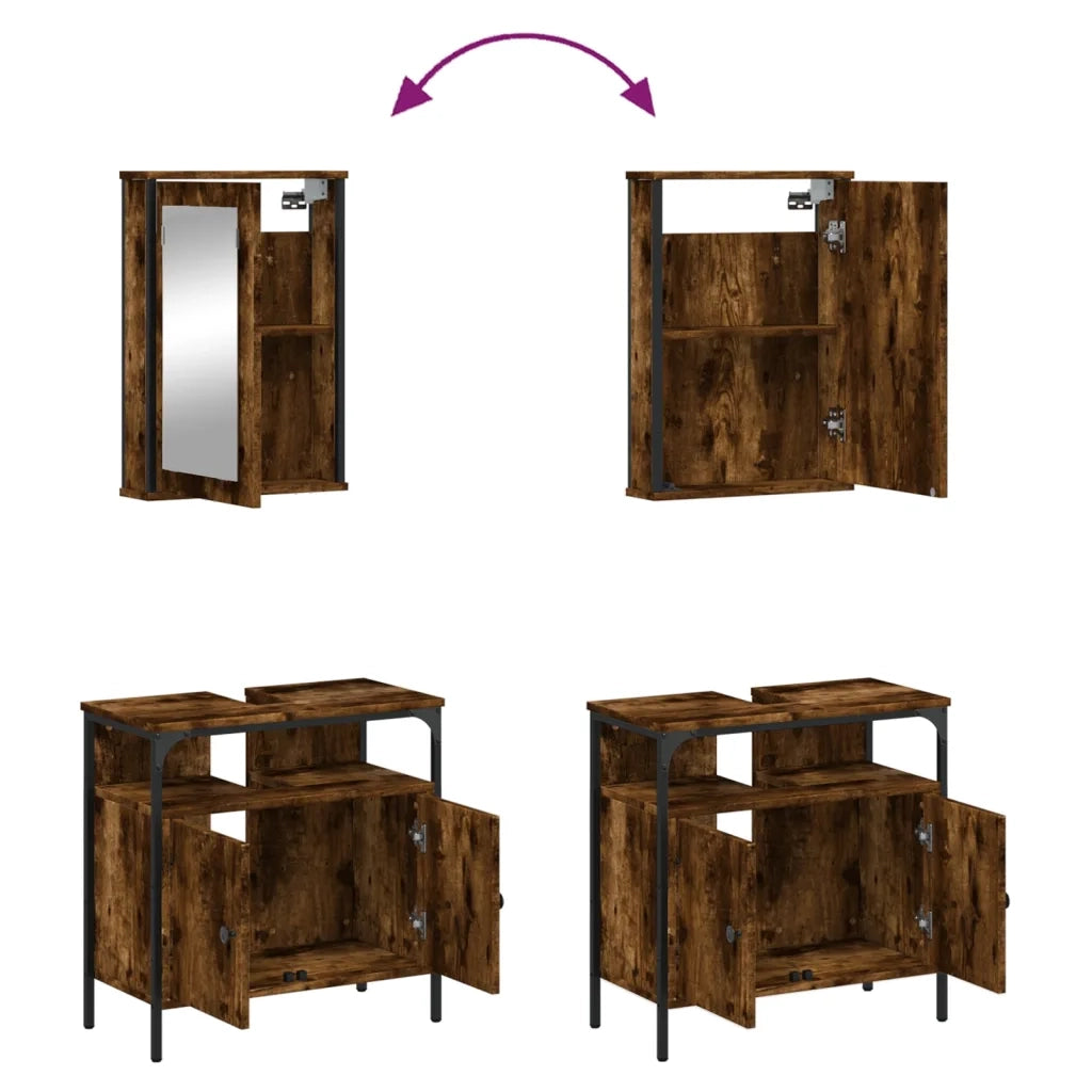 Set Mobili da Bagno 2 pz Rovere Fumo in Legno Multistrato