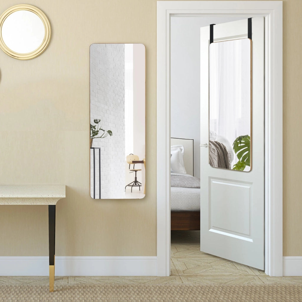 Specchio rettangolare montato al muro o porta con angoli arrotondati, Specchio da trucco da appendere con 2 ganci-Specchi da parete