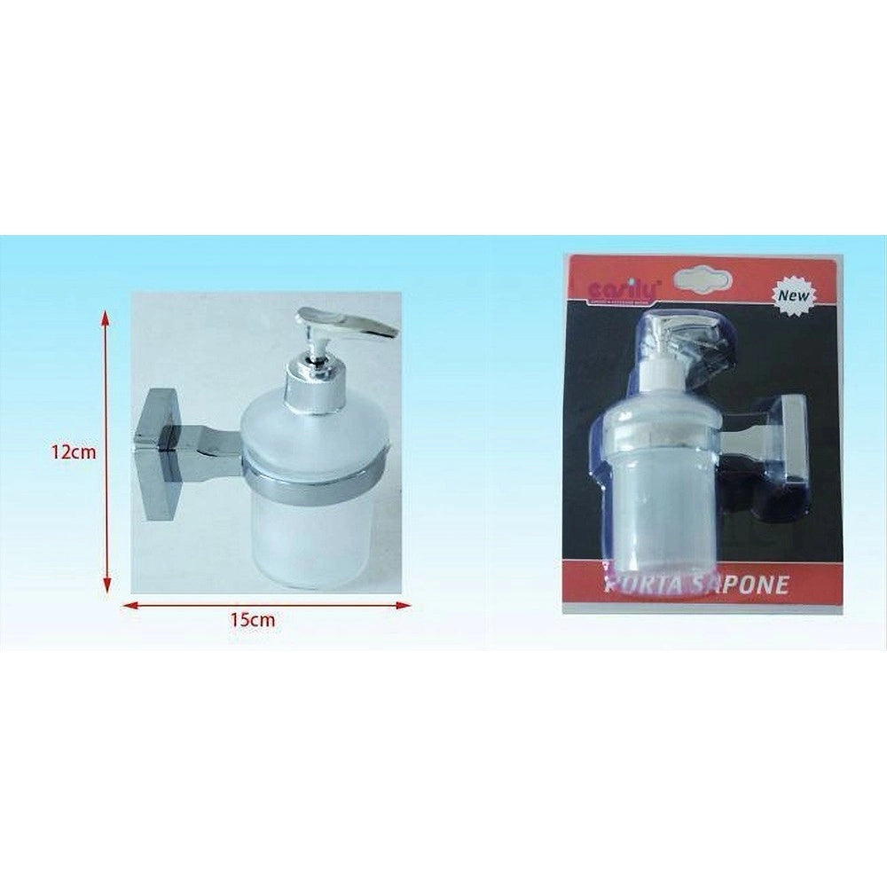 Trade Shop - Dispenser Porta Sapone Liquido Acciaio Vetro Satinato Fissaggio Parete Bagno 52207a -
