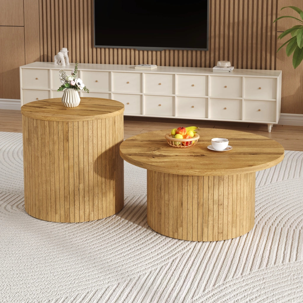 Tavolino da Salotto Rotondo con Ripiano in Legno ¨C Xylo ¨C Naturale
