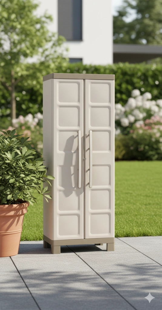 Armadio da Esterno 4 Ripiani 65x45x182H cm in Plastica Keter Excellence Alto Beige/Tortora