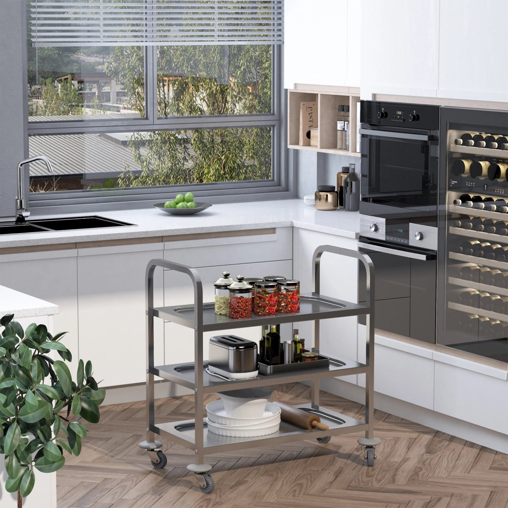 Carrello da cucina a rotelle con 3 ripiani ¨C zephmum ¨C acciaio inossidabile, 90.5x50.5x88.2 cm, argento