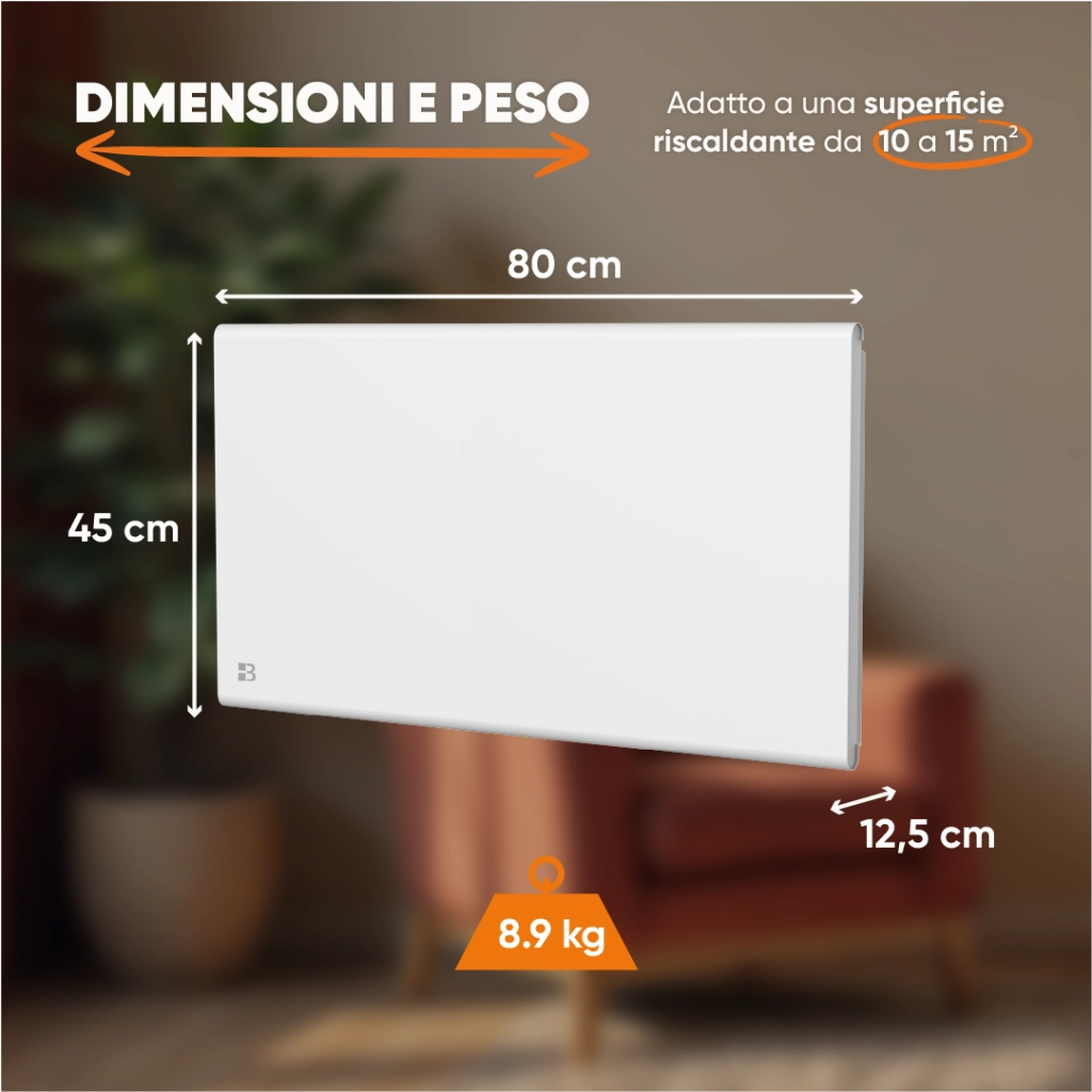 Radiatore elettrico fisso ad inerzia secca ghisa+pellicola 1500W NEMESIS orizzontale bianco