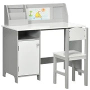 Set Tavolo e Sedie per Bambini 5+ Anni in Legno con Banco Scuola e Sedia Bianco e Grigio