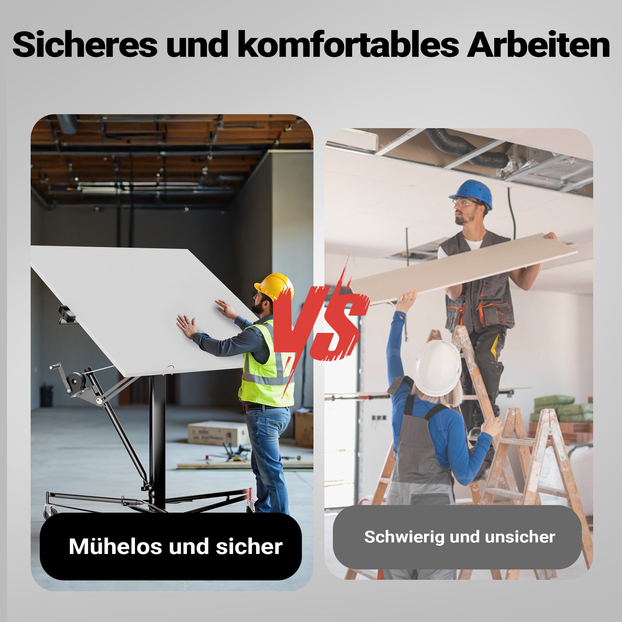 Sollevatore pannelli cartongesso con prolunga, max 68kg, Carrello Alzapannelli Alzalastre