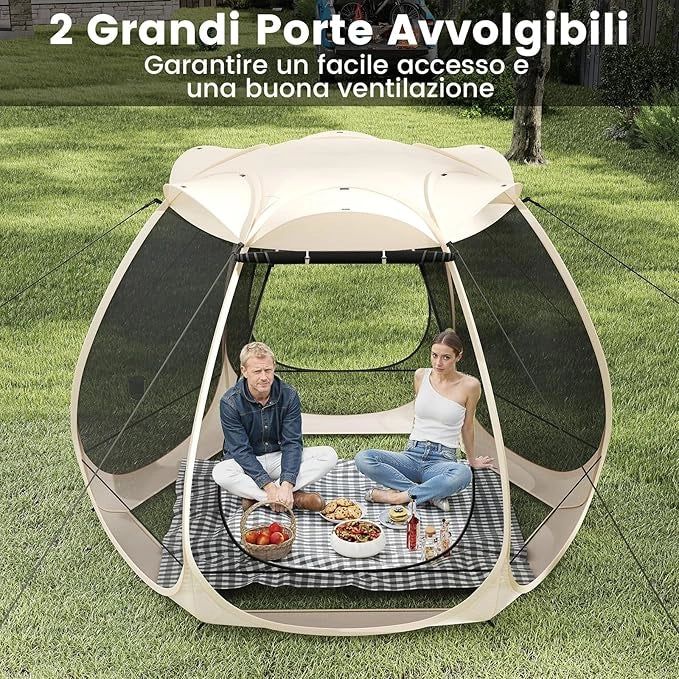 Tenda a Rete Pop Up per 4-6 Persone, 310 x 270 CM, Tenda da Campeggio Pieghevole con Zanzariera, Borsa Portatile, per Famiglie, Campeggio e Giardino