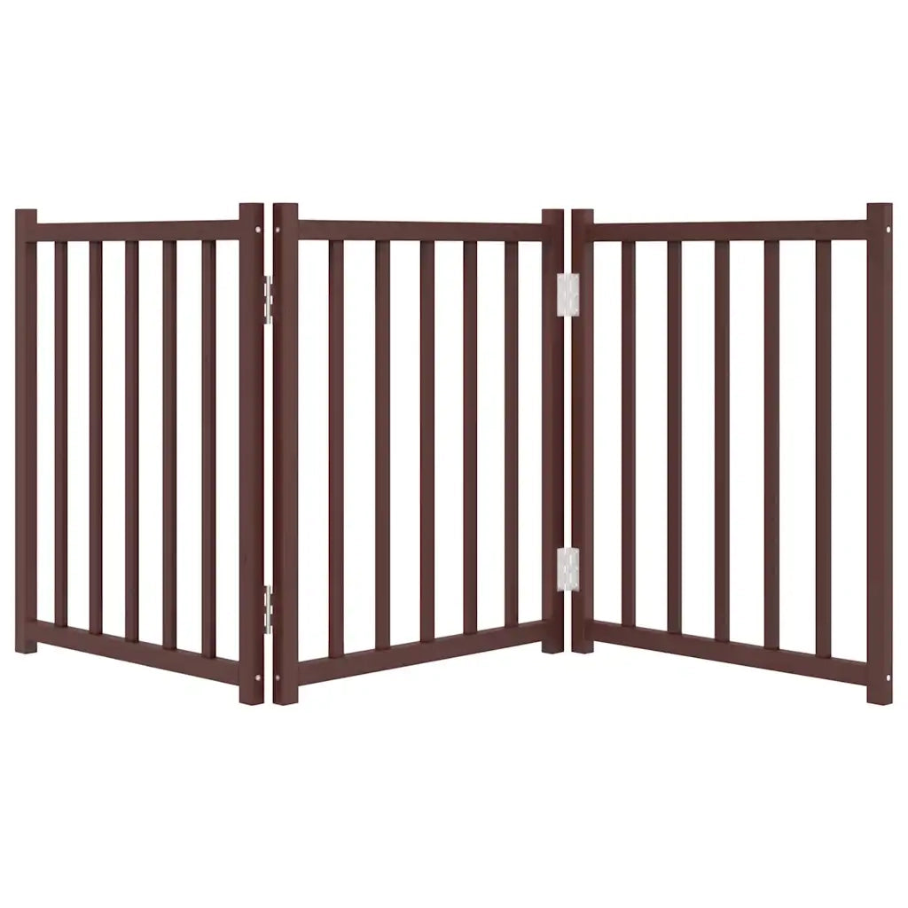 Cancello Cani Pieghevole 3Pannelli Marrone 150cm Massello Abete 352292