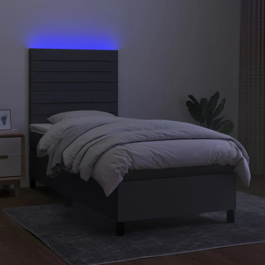 Letto a Molle Materasso e LED Grigio Scuro 90x200 cm in Tessuto 3134926