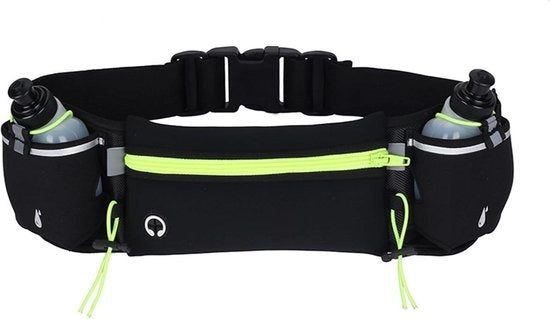 Cinturino per bicicletta - 2 borracce - riflettente - per ciclismo corsa camminata - Verde - Regolabile tra 27.6 e 59.1 pollici - Stile in voga