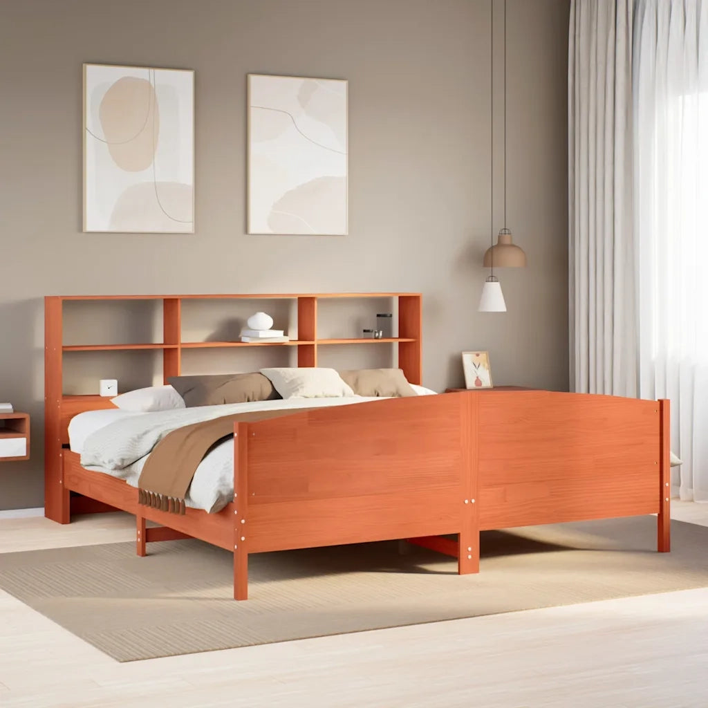 Letto Libreria senza Materasso Marrone Cera 200x200 cm in Pino 3323094