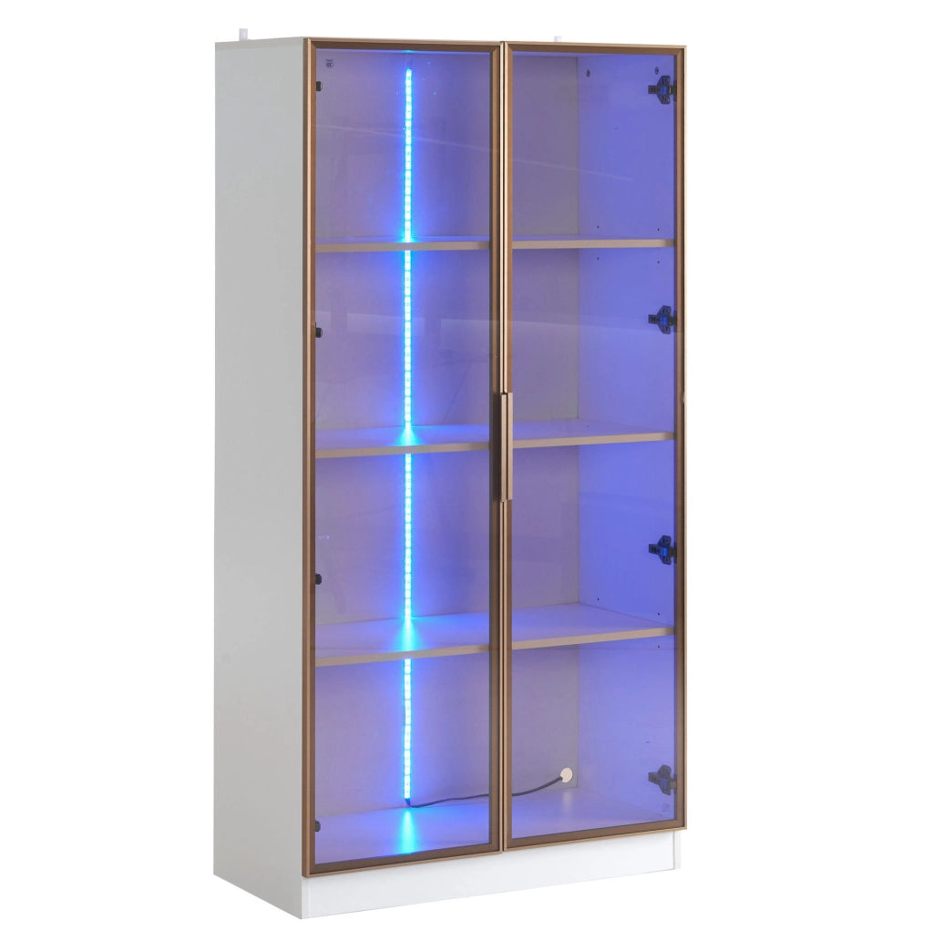 Vetrina 80x40x160 cm con LED e ripiani regolabili in truciolare bianco