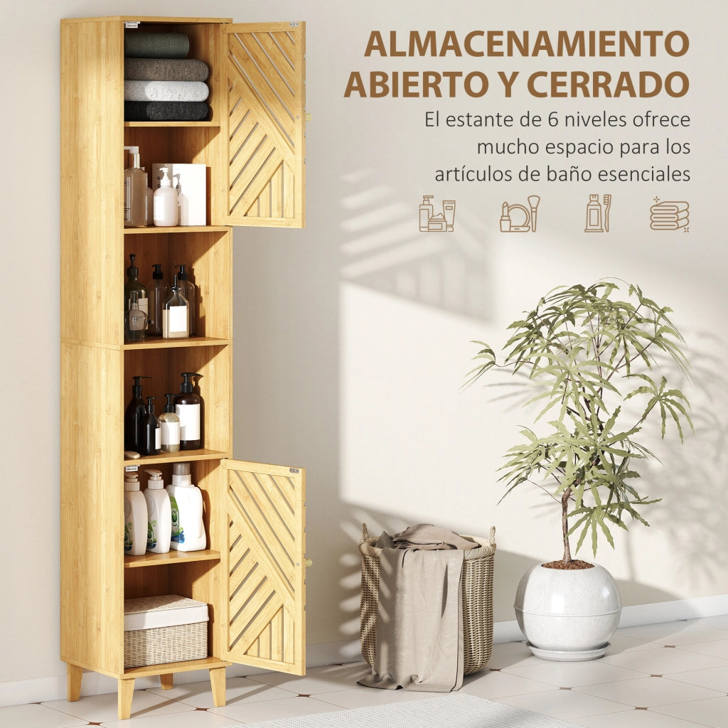 Colonna Bagno Stretto con Ante Bamb¨´ ¨C Zephmum ¨C 32x30x170 cm Legno Naturale