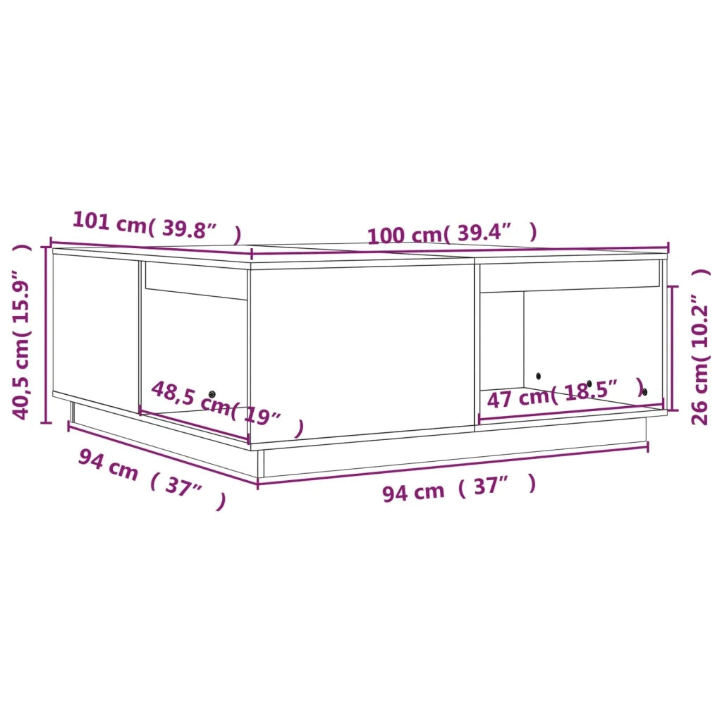 Tavolino da salotto | Tavolino da caff¨¨ | Tavolino da Soggiorno 100x101x40,5 cm in Legno Massello di Pino