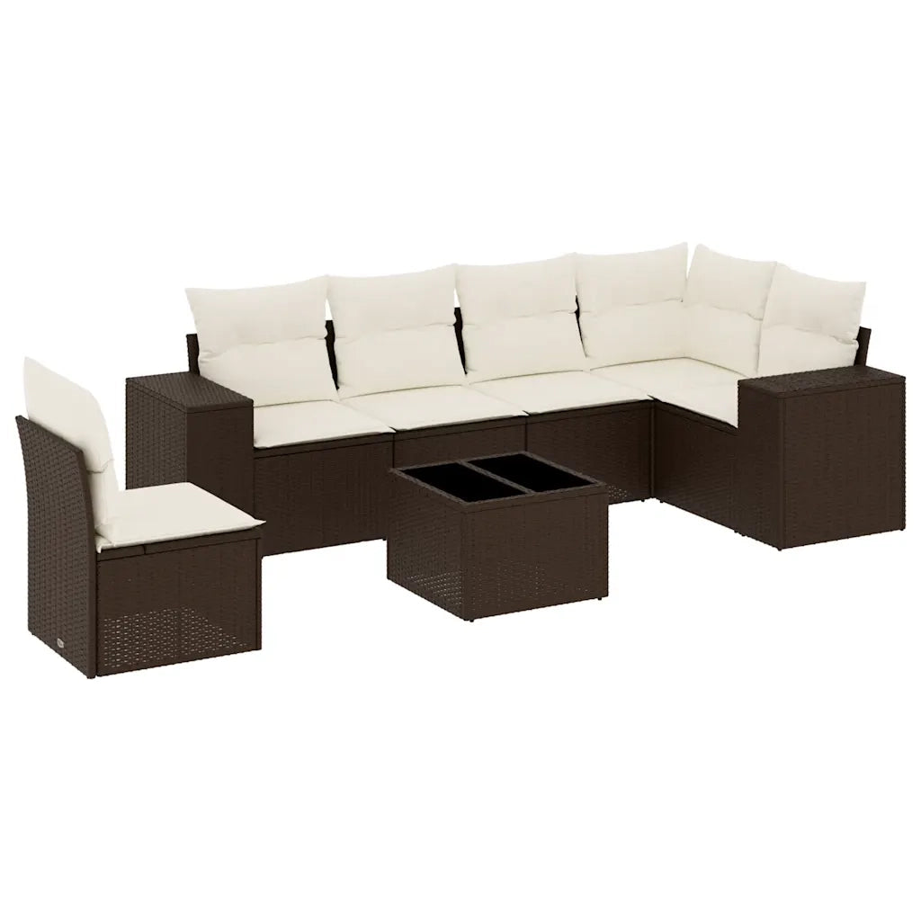 Set Divani da Giardino 7 pz con Cuscini Marrone in Polyrattan 3254980
