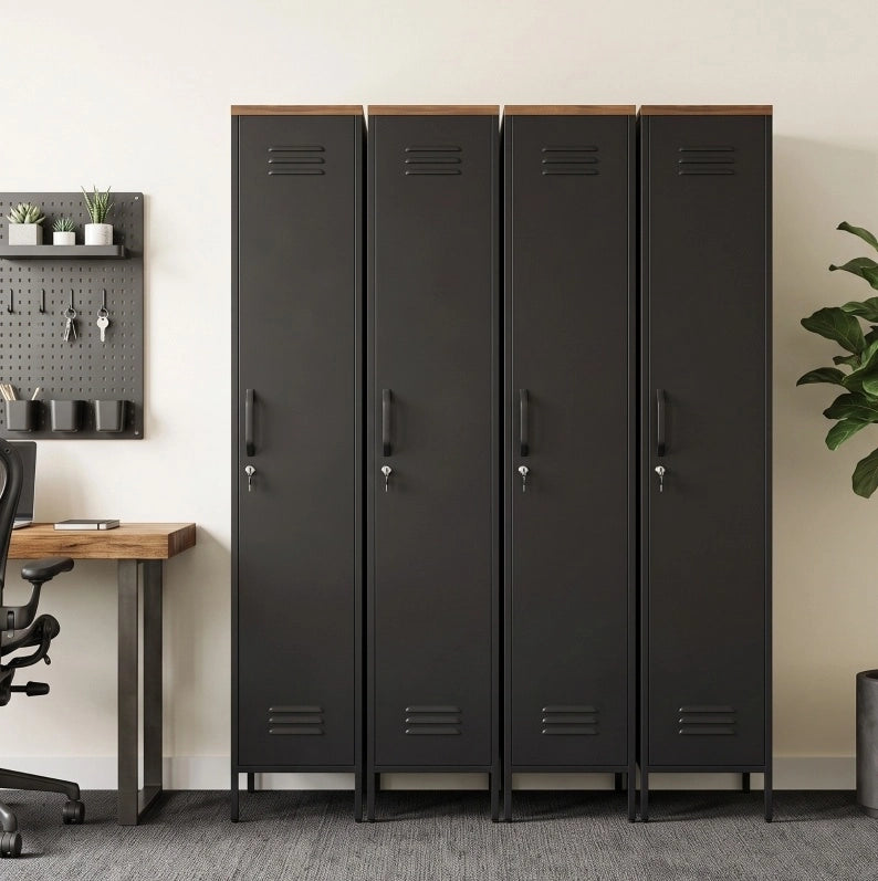Armadio in metallo nero 183 cm con 4 ripiani regolabili e porta chiudibile a chiave