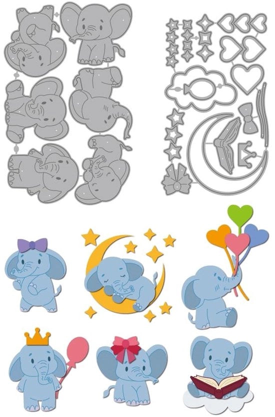 Disegni di Cartone Olifante - Libretto Tematico - Scatola di Scrapbooking - 2 Pezzi - 101x156 mm / 84x140 mm - Taglierina