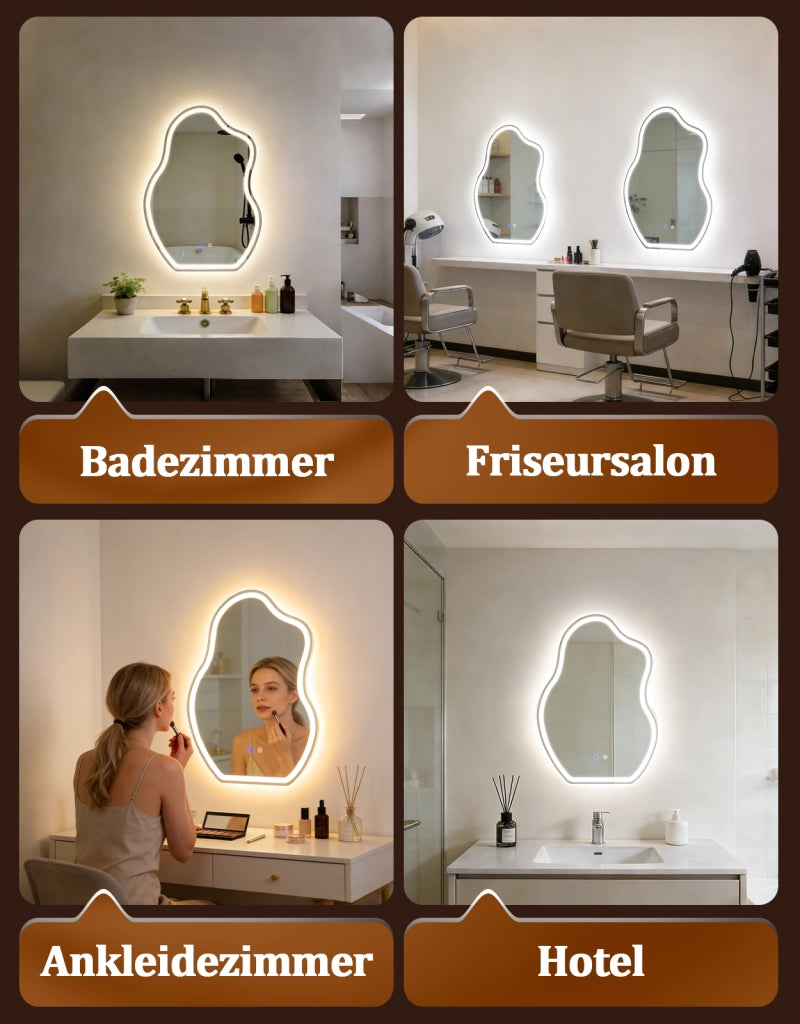 ZMH Specchio da bagno LED asimmetrico 50x70 cm IP44 interruttore touch antiappannante dimmerabile 3000K-6500K parete