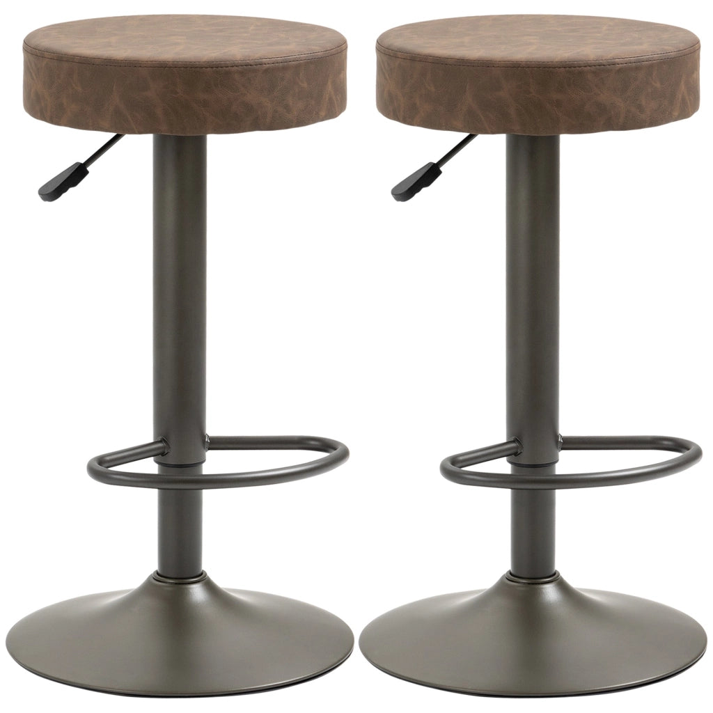 Set 2 Sgabelli Bar 35x36x64-85 cm con Poggiapiedi in Similpelle Marrone