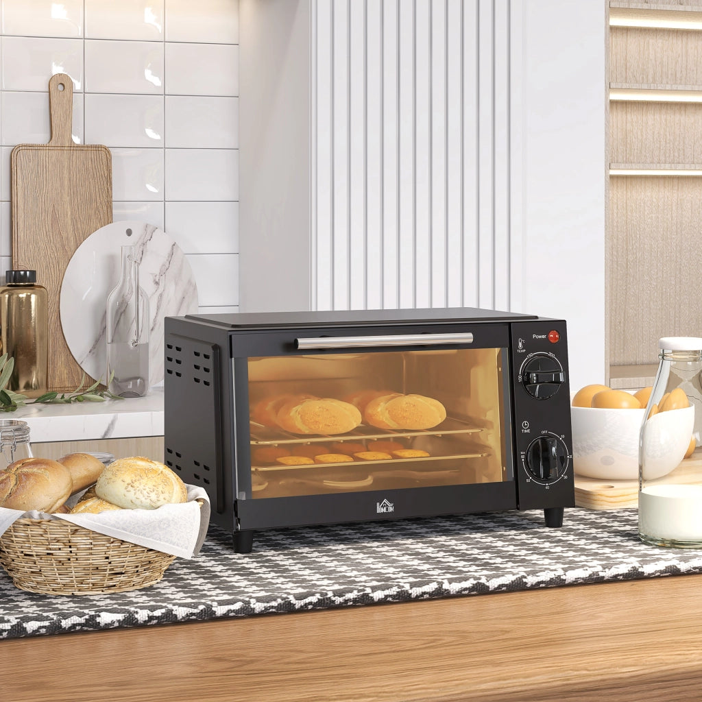 Mini Forno Elettrico 9 L 750 W Nero con Temperatura 100-230°C; Timer 60 Min; Teglia e Griglia