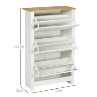 Scarpiera Slim per 18 Paia di Scarpe, 3 Cassetti con 2 Ripiani Regolabili e Rimovibili, 72x26x112 cm, Bianco