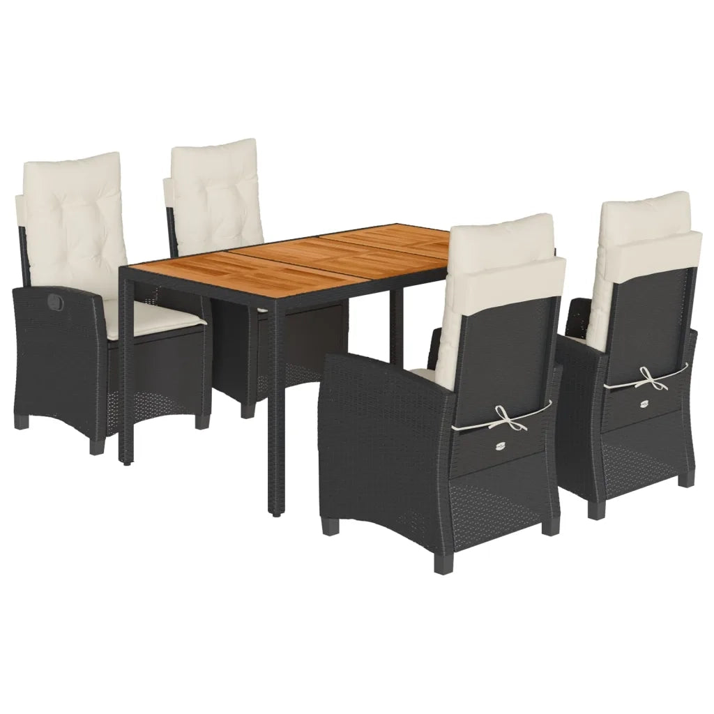 Set da Pranzo da Giardino 5 pz Nero con Cuscini in Polyrattancod mxl 111048