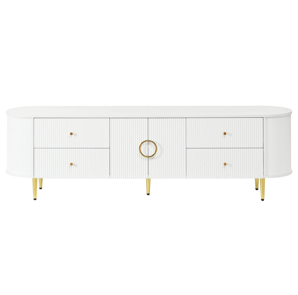 Mobile TV in MDF bianco 180x40x38 cm con cassetti; doppia anta e passacavi