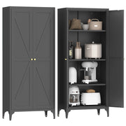 Credenza alta con 2 ante e 4 ripiani regolabili per cucina in metallo nera