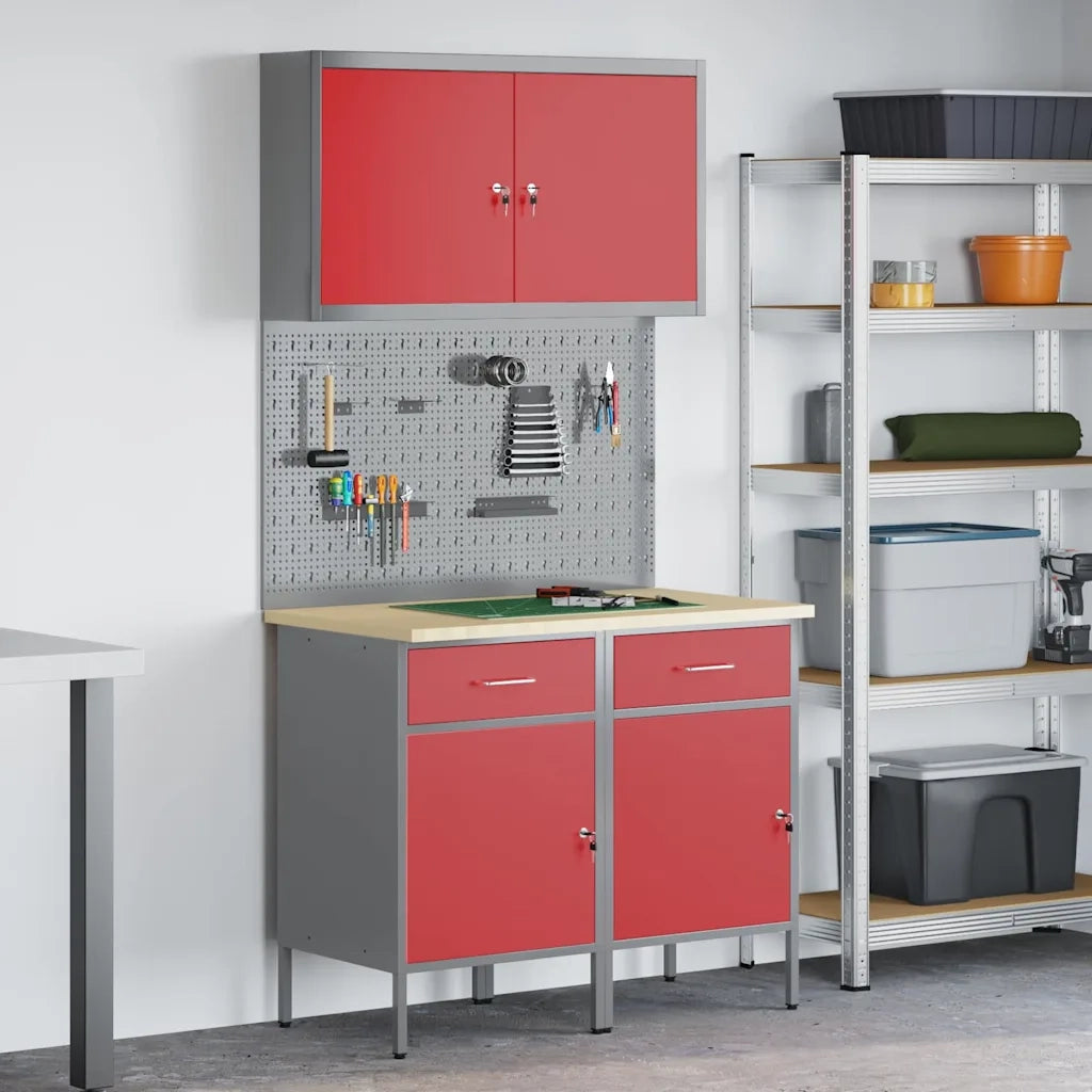 Mobile da lavoro 5 pcs Rosso Legno ingegnerizzato e acciaio 3321417