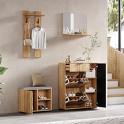 Set di mobili da ingresso con panca scarpiera scarpiera con specchio e ganci in pannello di particelle naturale e nero