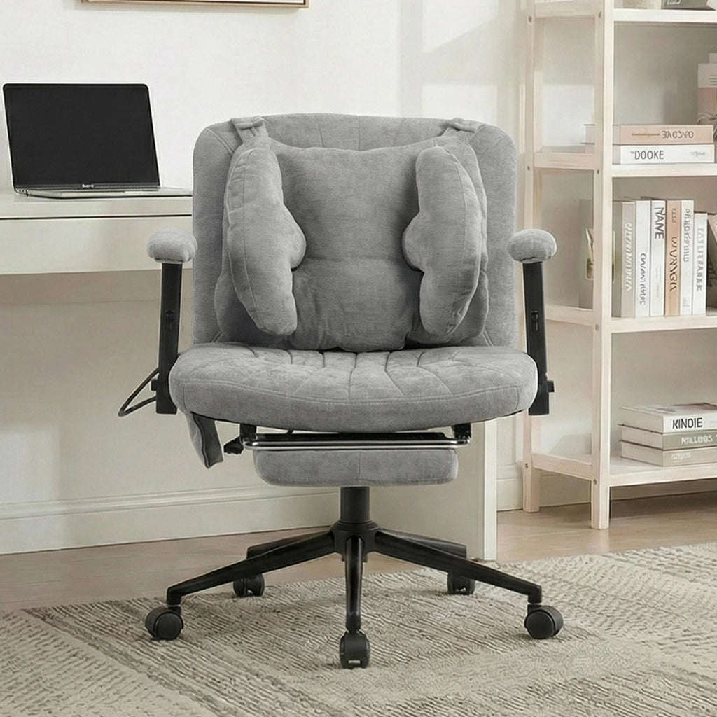 Sedia da ufficio girevole con altezza regolabile e supporto lombare gonfiabile in tessuto grigio