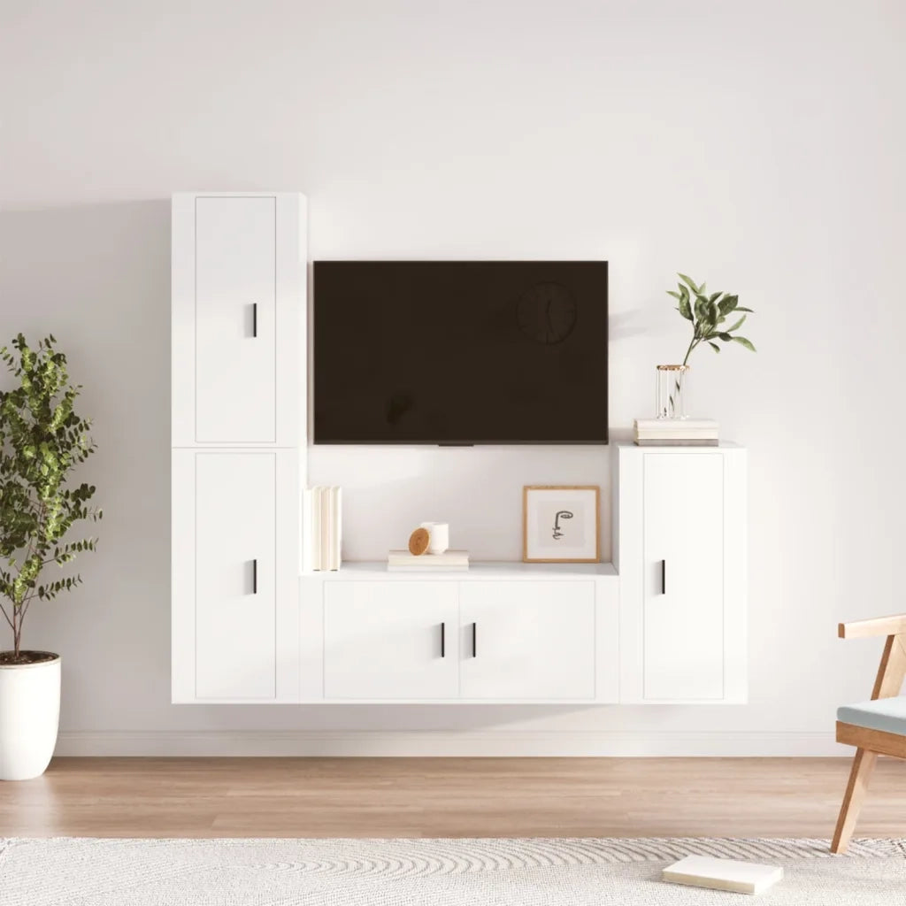 Set di Mobili Porta TV 4 pz | Armadietto TV | Mobile Porta TV Bianco in Legno Multistrato