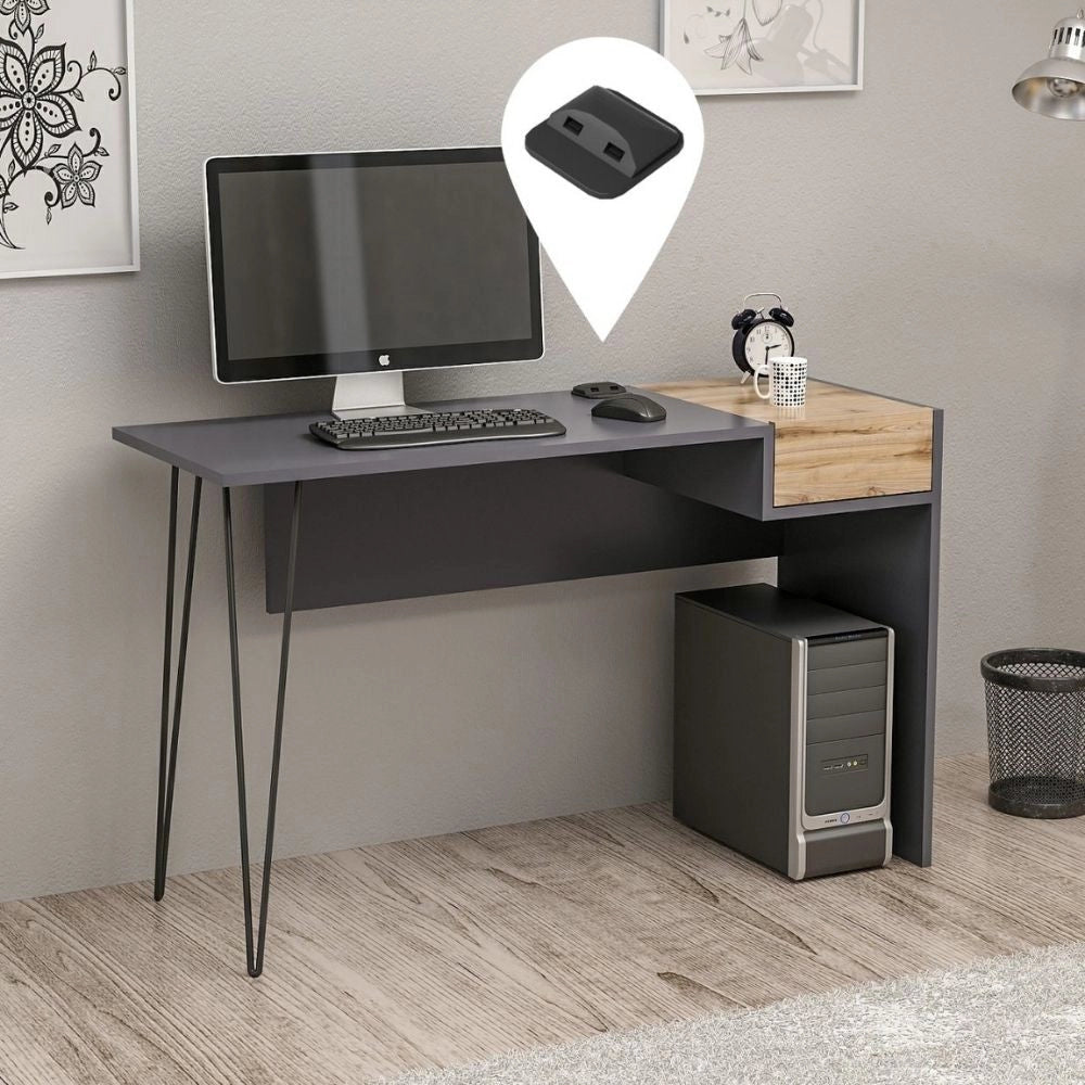 Scrivania 121x45x76 cm con porte usb Candy antracite noce