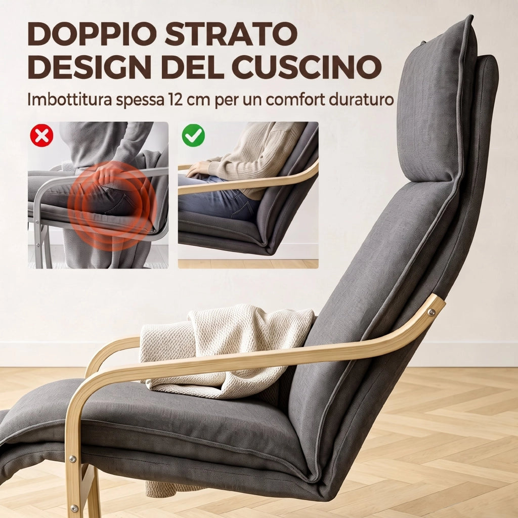 Poltrona da Camera con Poggiapiedi Ergonomico e Movimento Oscillante Grigio Scuro