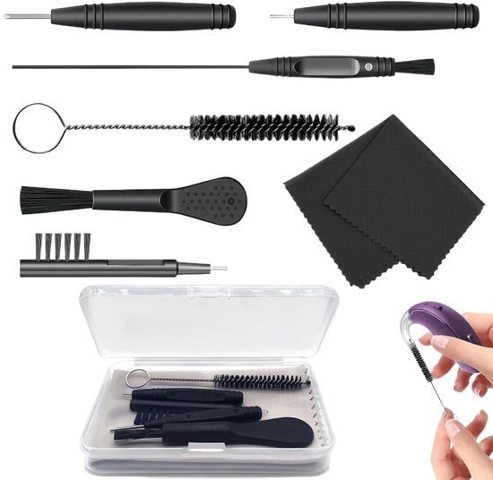 Set di pulizia per apparecchi audio 8 pezzi - Pulizia orecchini - Manutenzione apparecchi audio - Leggero e duraturo - Incluso panno microfibra - Pulitore per apparecchi audio