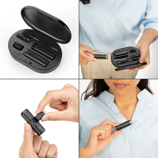 Microfono wireless BOYA WM3D con adattatore Lightning e scatola di custodia e ricarica I Microfono wireless a 2,4 GHz in microfono omnidirezionale I Per fotocamera, PC