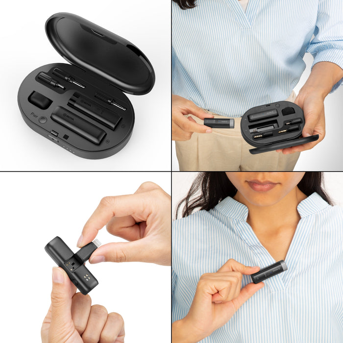Microfono wireless BOYA WM3D con adattatore Lightning e scatola di custodia e ricarica I Microfono wireless a 2,4 GHz in microfono omnidirezionale I Per fotocamera, PC