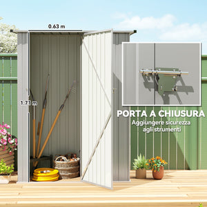 Capanno Porta Attrezzi 142x86x189 cm con Tetto Inclinato e Porta Bloccabile in Metallo Argento