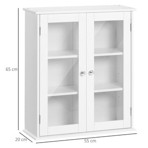 Pensile da Bagno Armadietto con Anta a Vetro 55x20x65 cm in Legno Bianco