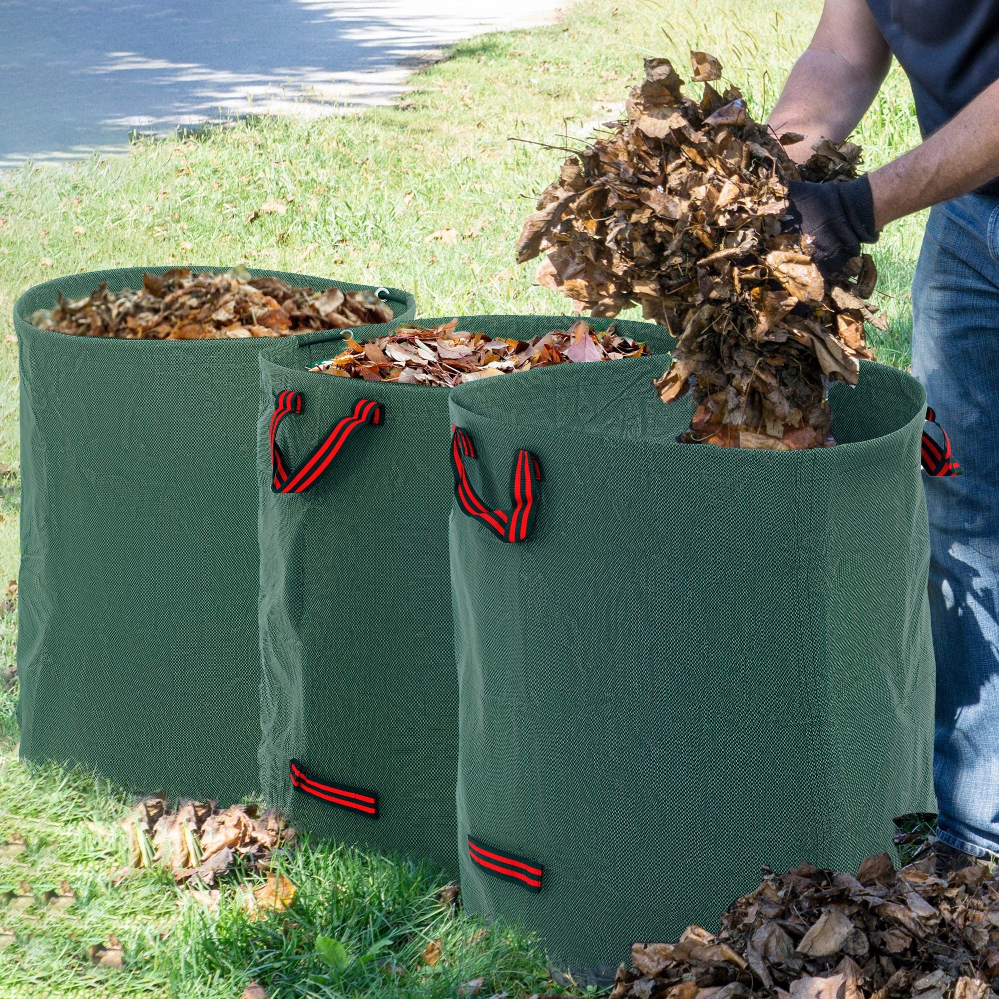 Set 3 Sacchi per Rifiuti da Giardino Ø67x76 cm da 272 L Richiudibili e Riutilizzabili Verde