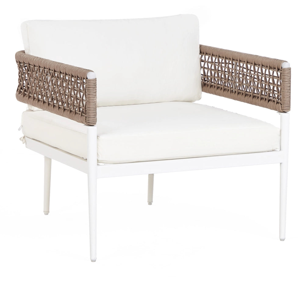 Set di divani da giardino Bianco Alluminio Poliestere Divano 5 posti 2 sedie e tavolo