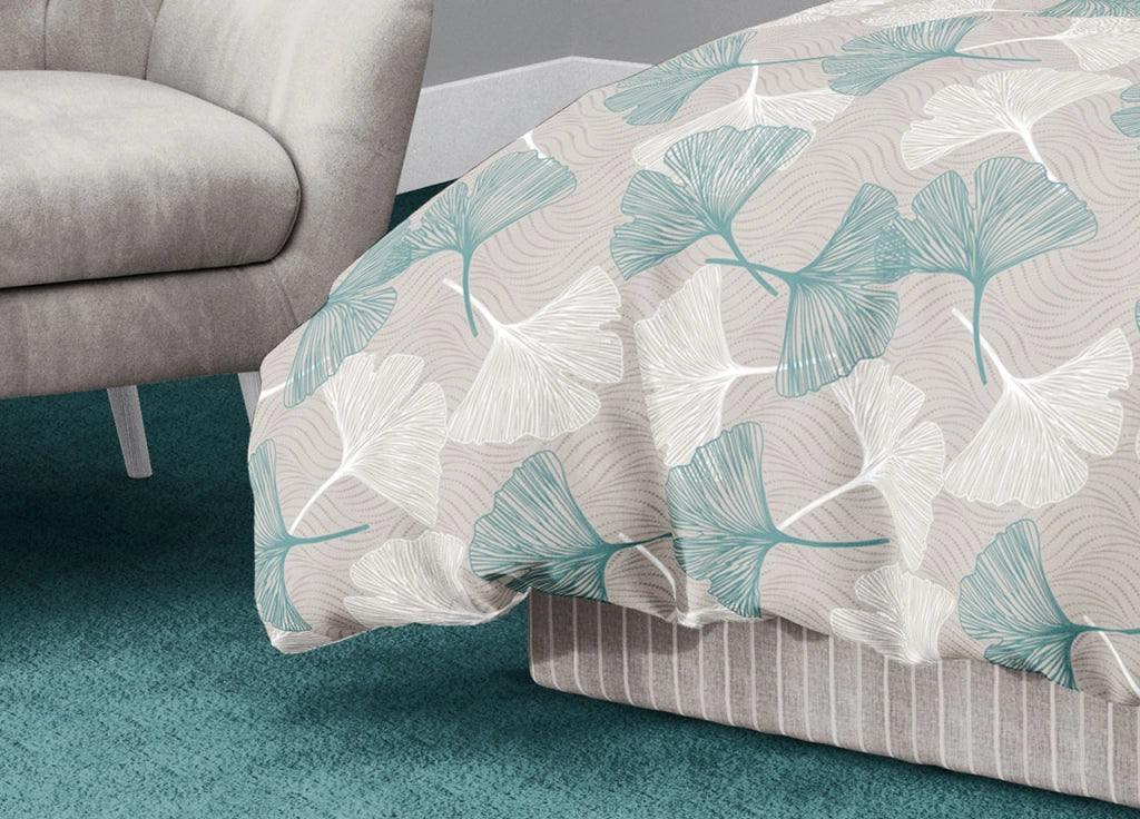 Sacco Copripiumino In 100% Cotone Made Italy Moderno Disegno Ginko - Singolo - Verde