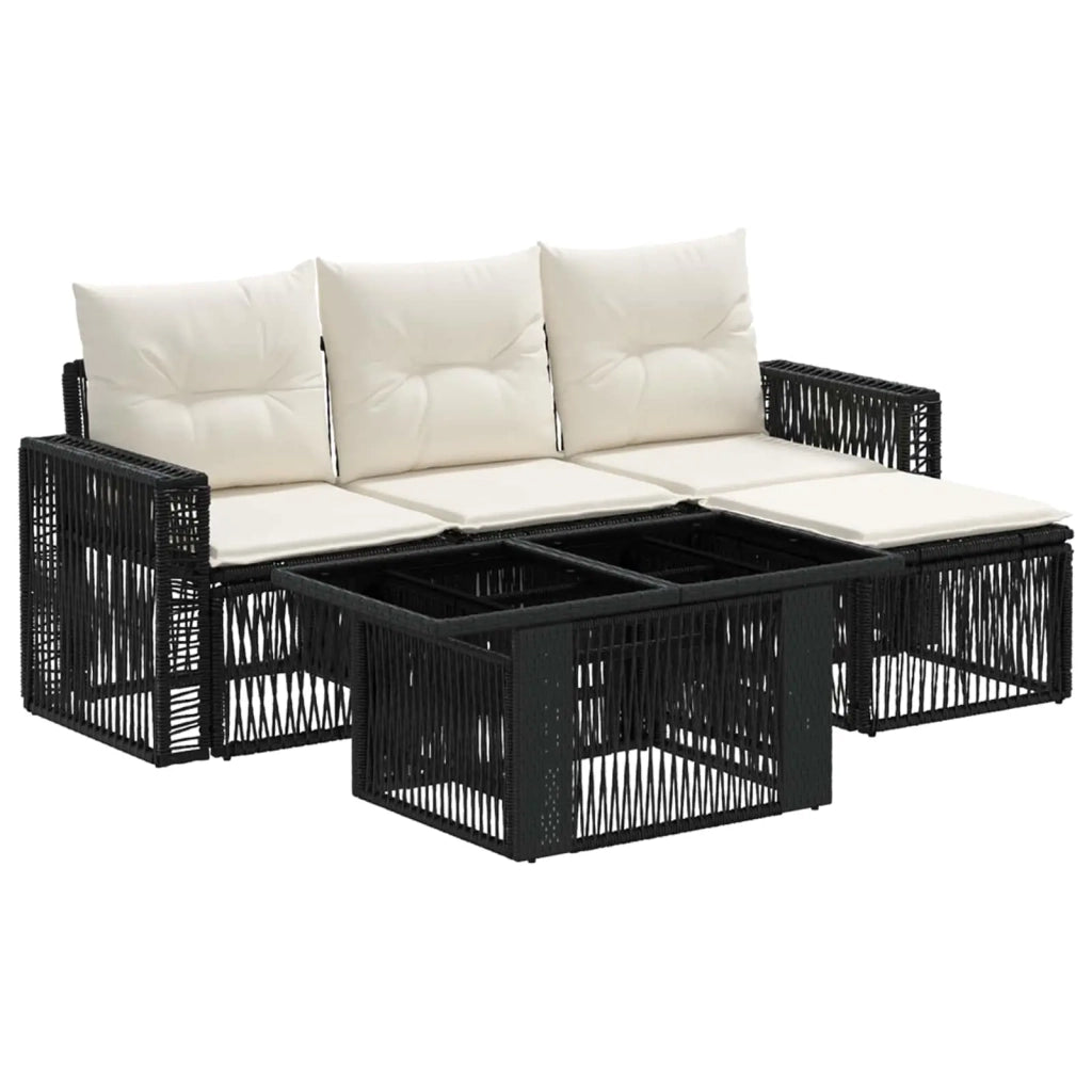 Set Divano da Giardino 5 pz Nero e Bianco Crema polyrattan 3436780